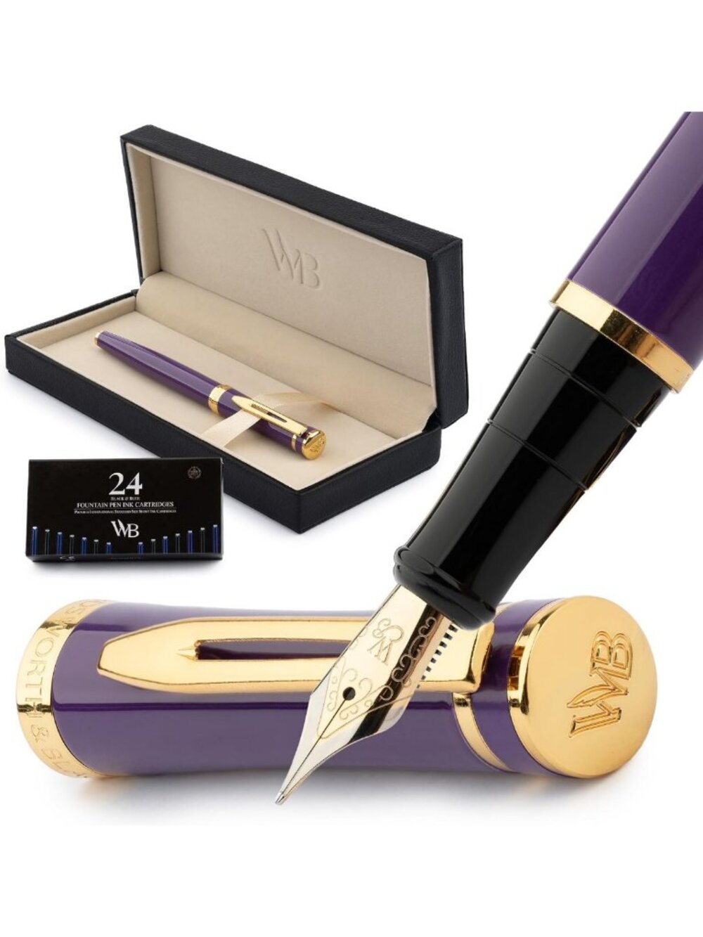 Luxury Fountain Pen Set - Medium Nib, Elegant Purple Ink, Perfect for Writing